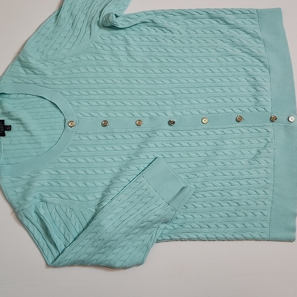 Talbots Blue Cable Knit Cardigan Sweater - Picture 4 of 7